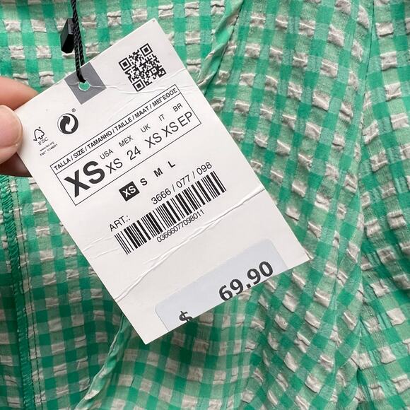 NWT Zara Gingham Cut Out Front Midi Dress in Green Women’s Size XS - Picture 10 of 10